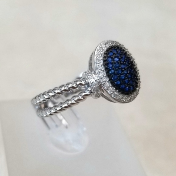 Sterling Blue Spinel Pave Ring - Picture 5 of 8